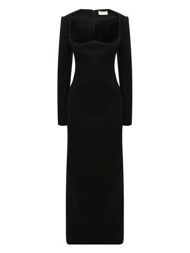 Luxury Saint Laurent Trending 2025 Off Shoulder Scoop Neck Wool Long Dress Black