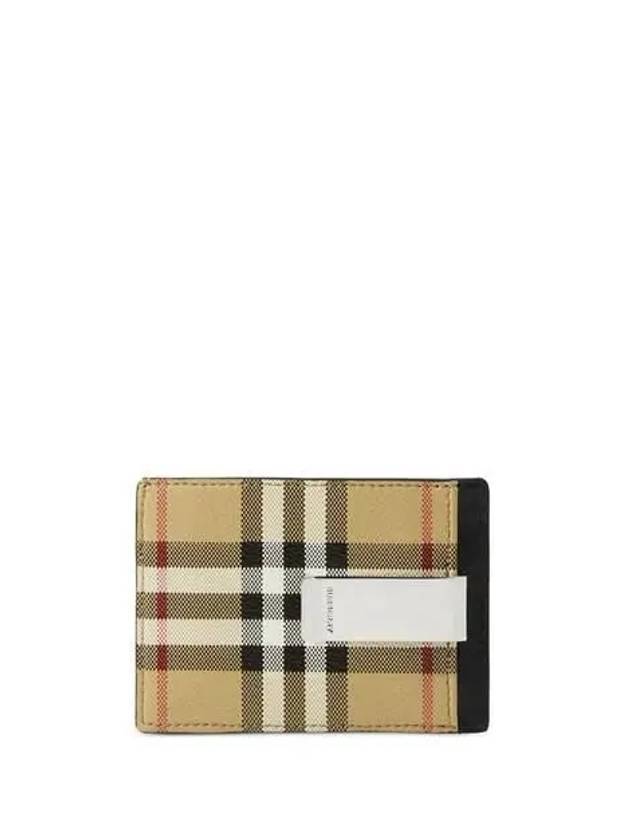 Luxury Burberry Vintage Check Money Clip Card Wallet Beige