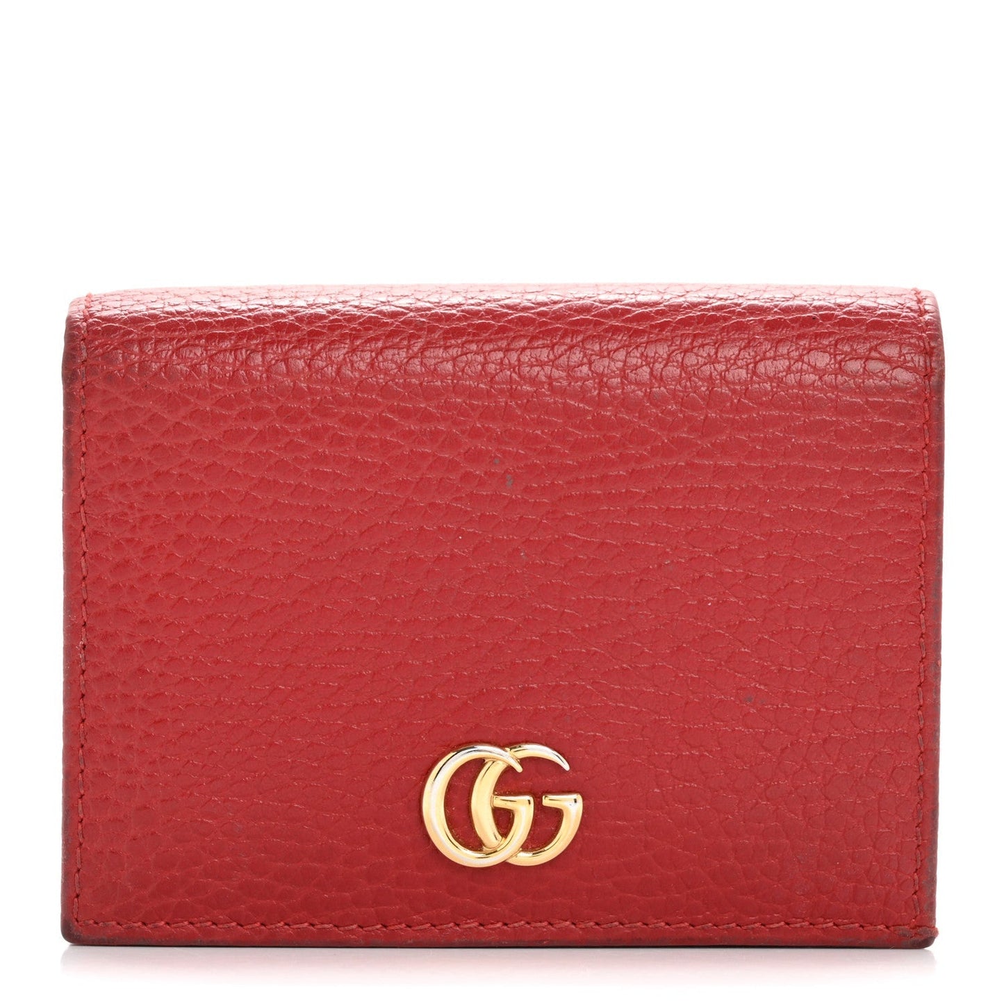 Gucci Pebbled Calfskin GG Marmont Card Case Hibiscus Red