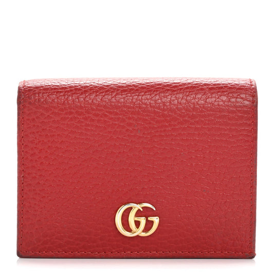 Gucci Pebbled Calfskin GG Marmont Card Case Hibiscus Red