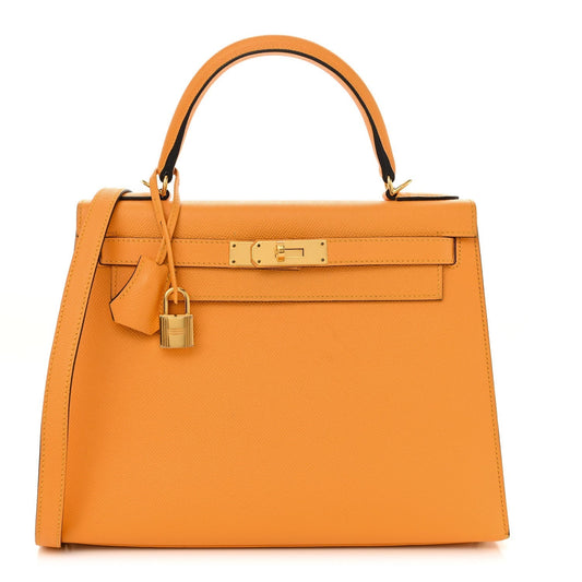 Hermes Epsom Horseshoe Kelly Sellier 28 Jaune D'or Etain