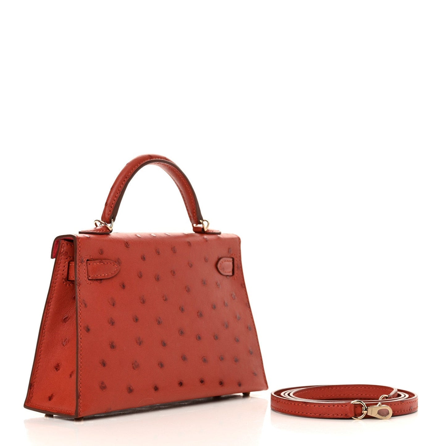Hermes Ostrich Horseshoe Kelly Sellier Mini 20 Cuivre Rose Extreme