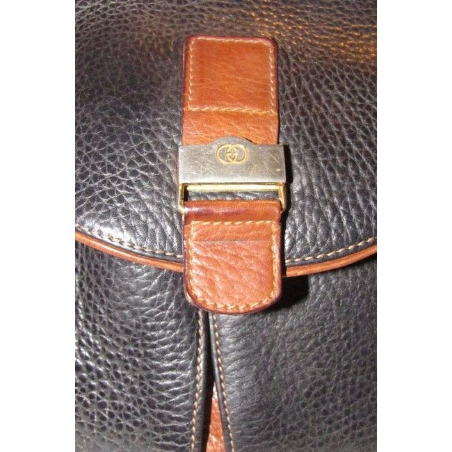 Gucci Vintage Black Pebbled Leather And Brown Smooth Leather Satchel