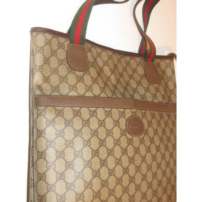Gucci Vintage Leather And Large G Logo Print Coated Canvas In Shades Of Brown