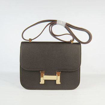 Luxury Hermes Constance Cowskin Leather Bag H017 dark coffee golden