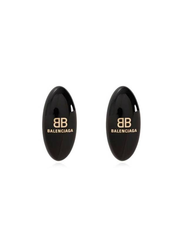 Luxury Balenciaga Trending 2026 Oval Logo Plaque Earrings Black