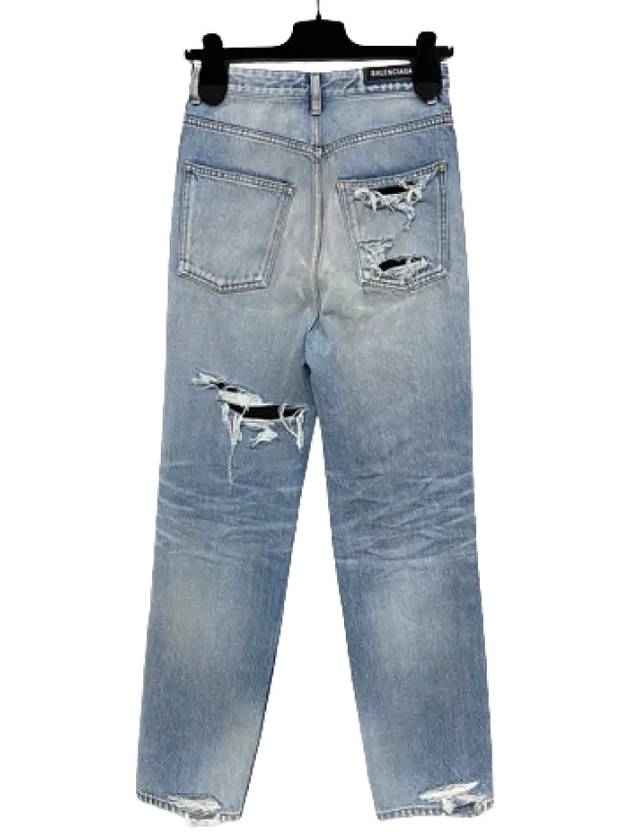 Luxury Balenciaga Trending 2026 Women's Distressed Denim Straight Jeans Vintage Blue