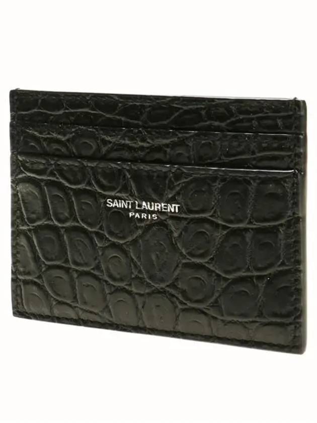Luxury Saint Laurent Trending 2025 Classic Logo Crocodile Card Wallet Black