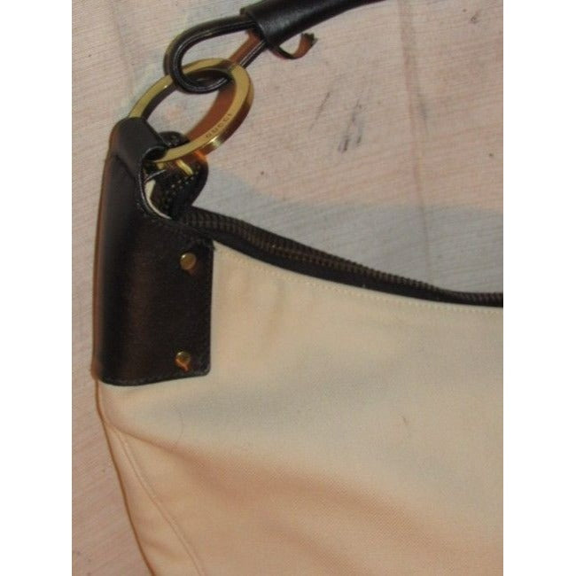Gucci Vintage White And Gg Leather Hobo Bag
