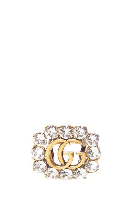 Gucci Gold and Silver GG Marmont Crystal Ring SZ 5