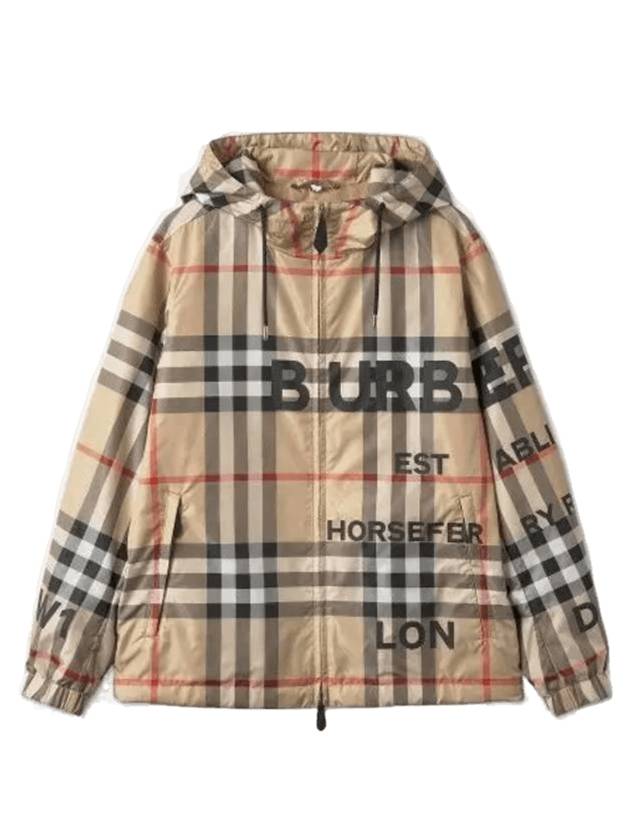 Luxury Burberry Men's Horseferry Print Check Hoodie Zip-up Beige