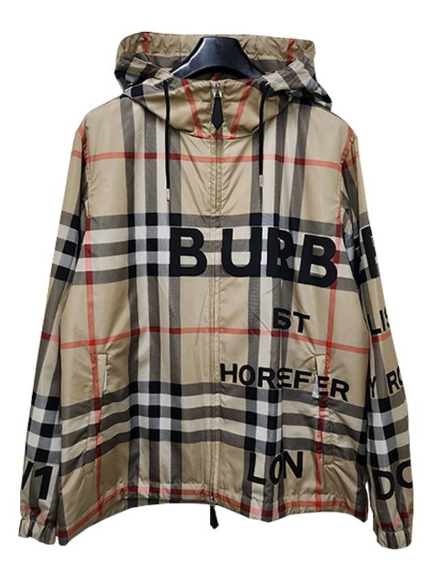 Luxury Burberry Men's Horseferry Print Check Hoodie Zip-up Beige
