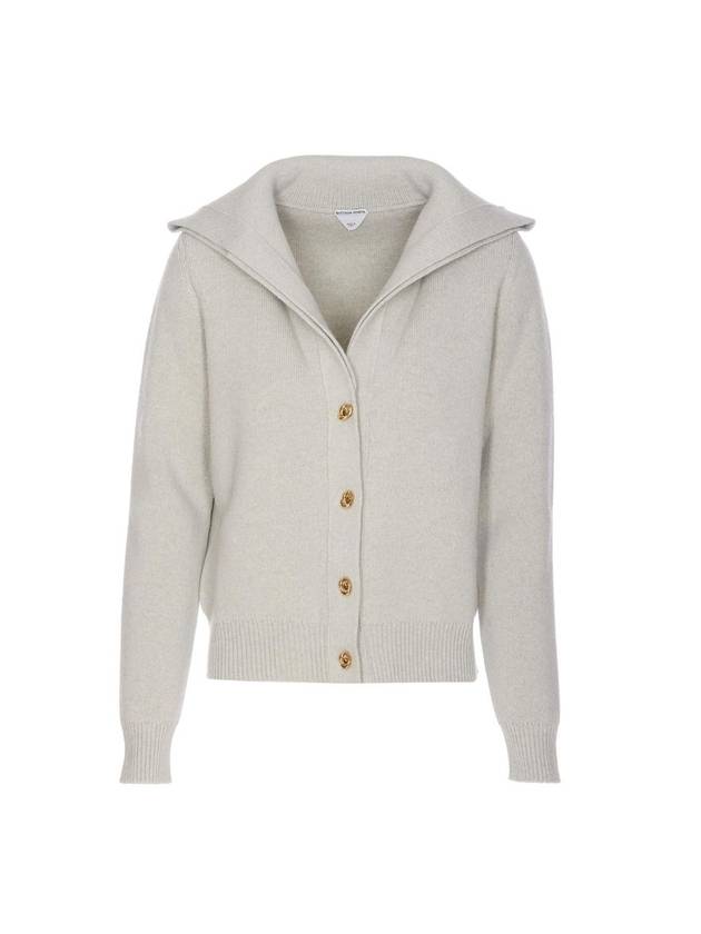 Luxury Bottega Veneta Compact Knot Button Wool Cardigan Moon