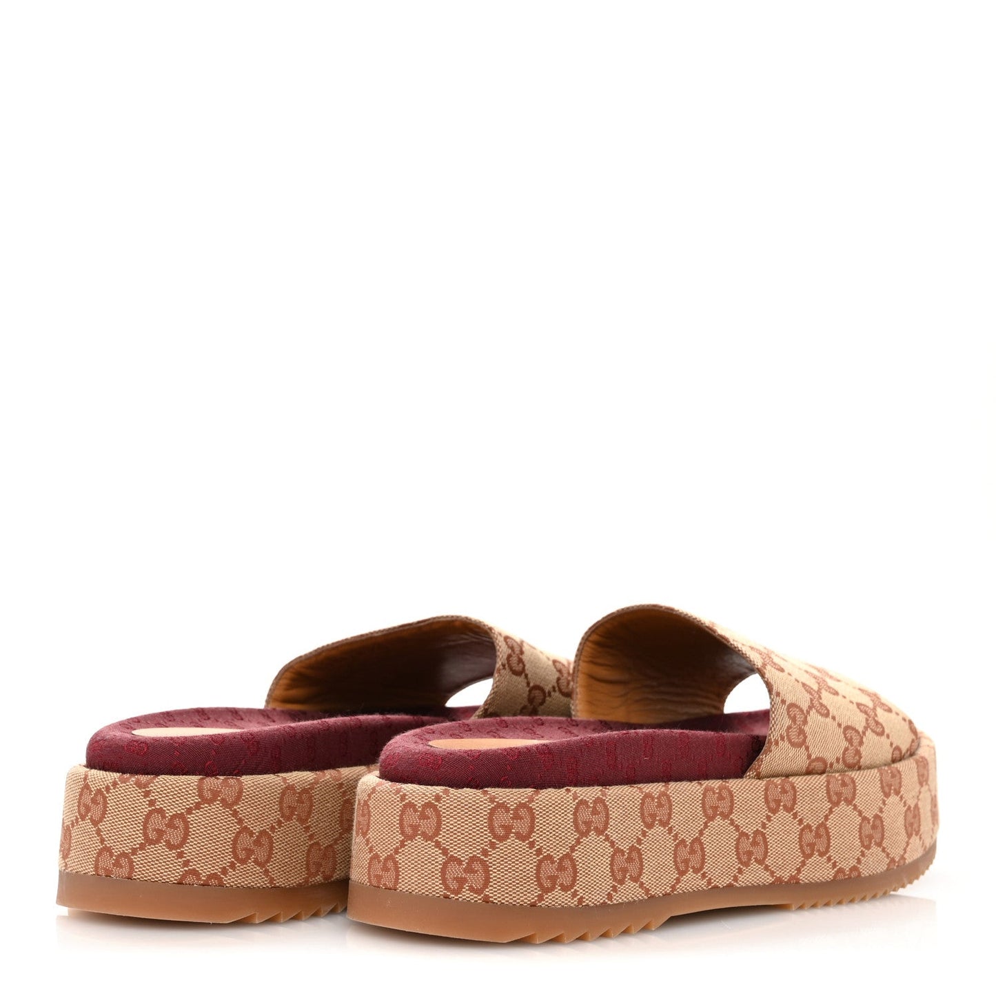 Gucci Canvas GG Monogram Angelina Platform Slide Sandals 40 Beige Ruggine