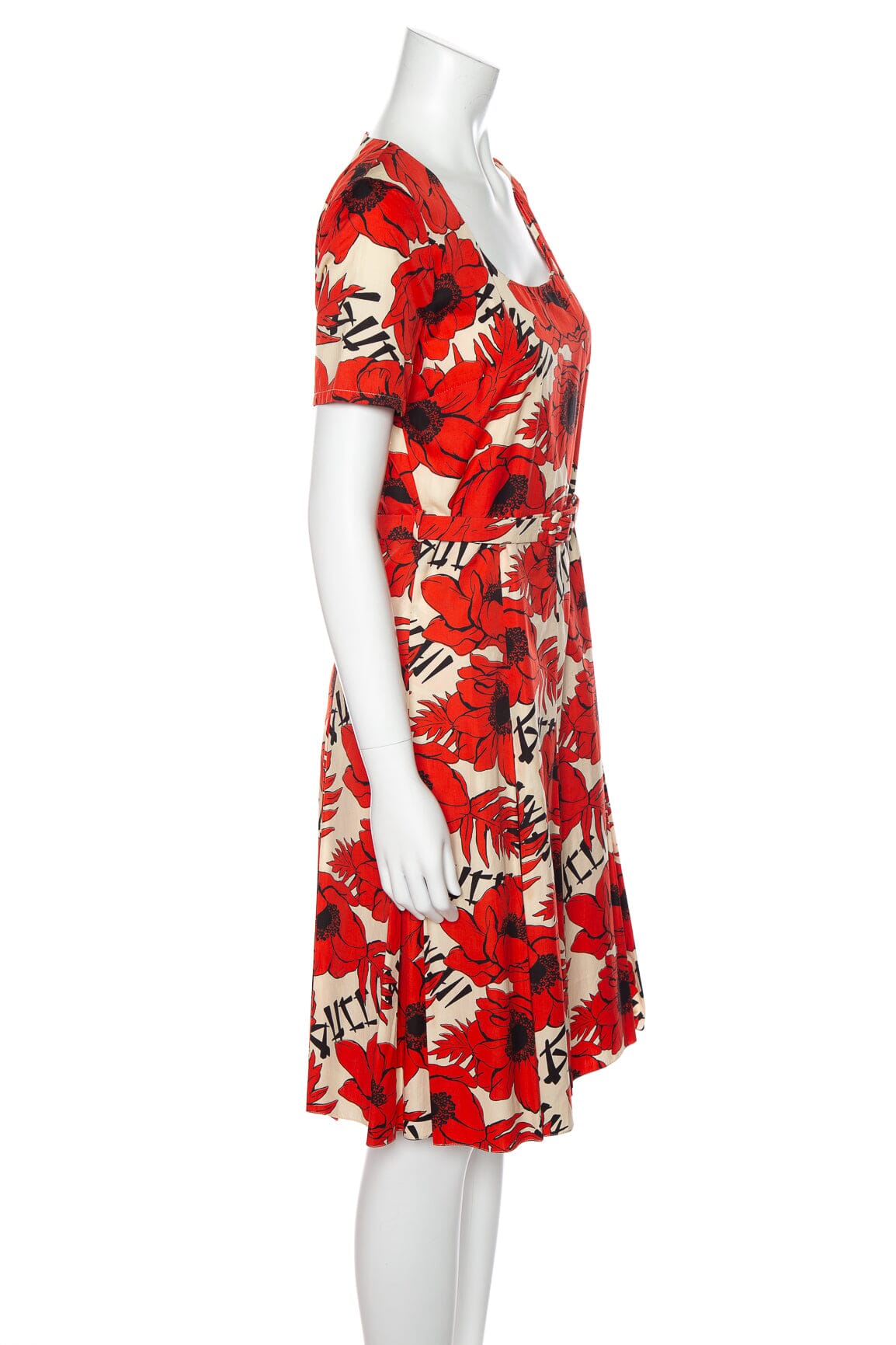 Gucci Red Floral & Gucci Print A-Line Dress SZ 40