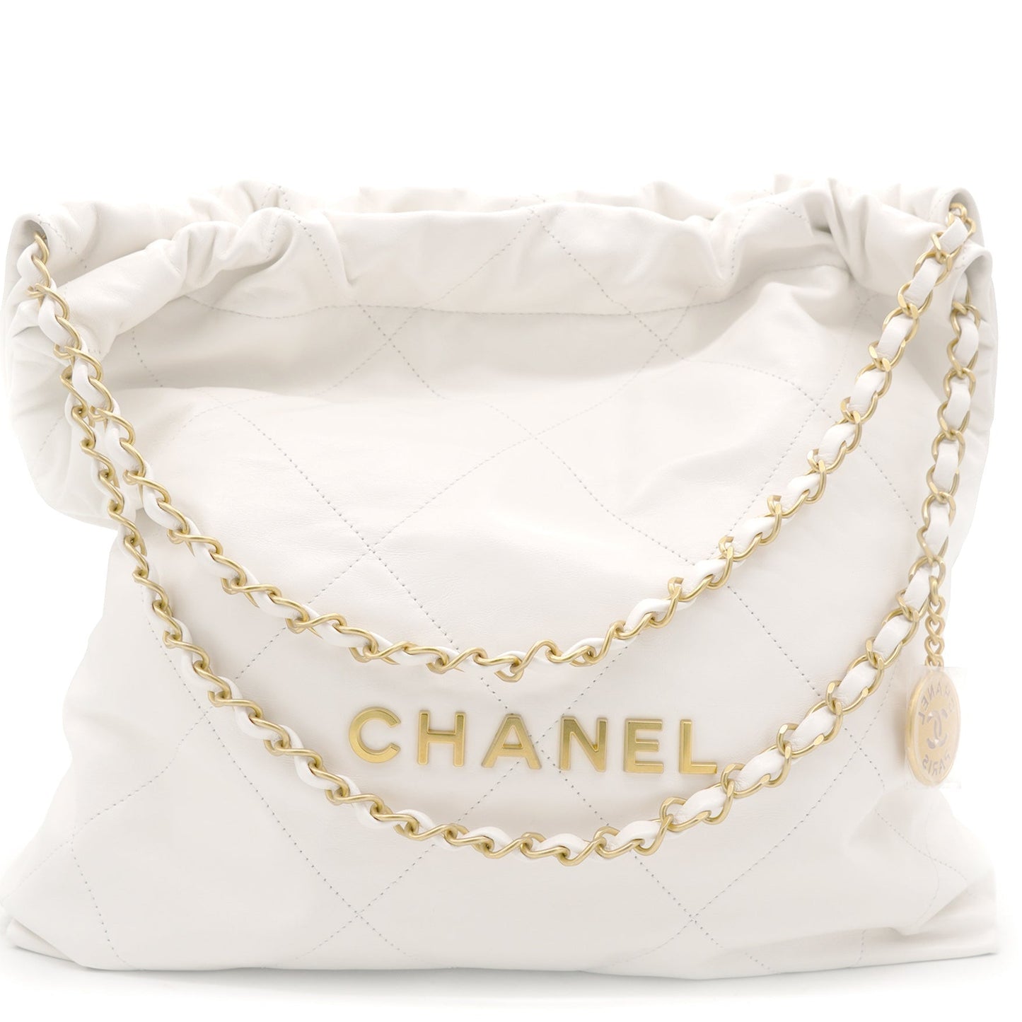 Shiny Calfskin Quilted Small Chanel 22 White Handbag