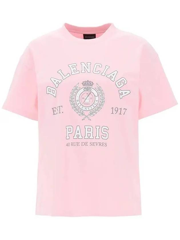 Luxury Balenciaga Trending 2026 College 1917 Print Short Sleeve T-Shirt Pink