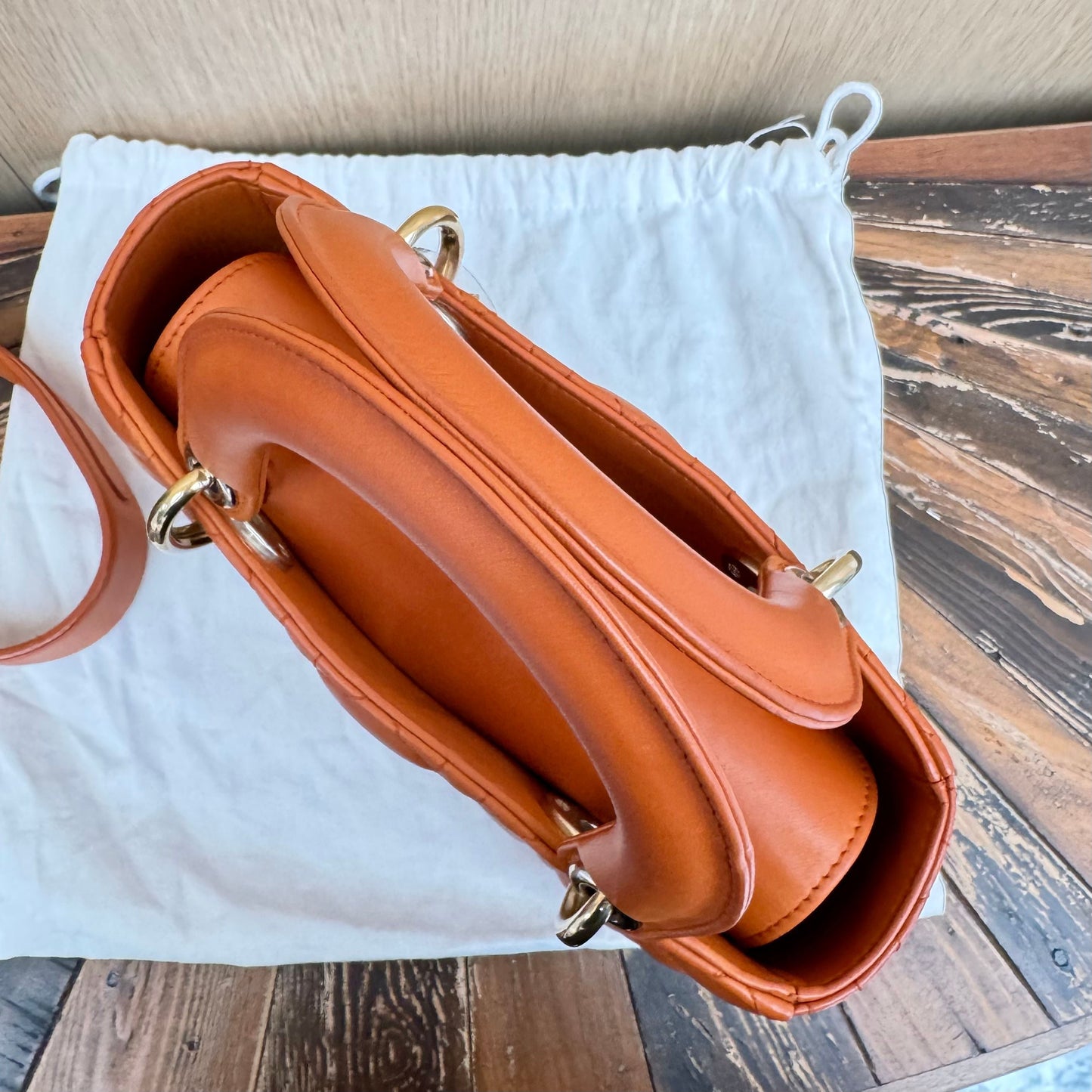 CHRISTIAN DIOR Lambskin Cannage Small Lucky Badges My Lady Dior Orange 3305