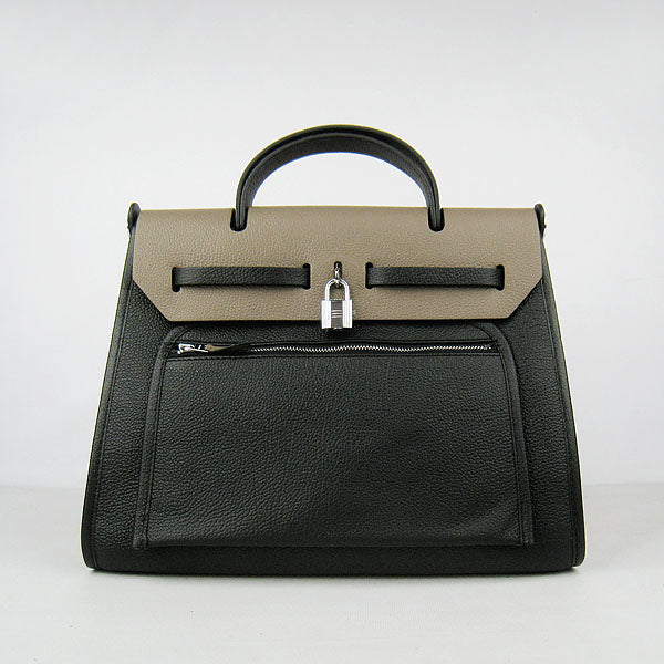 Luxury Hermes Herbag 60667 2way Cow Leather Grey