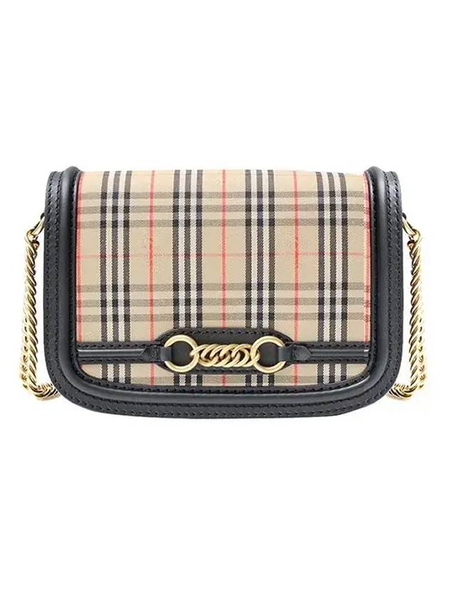 Luxury Burberry Vintage Check Link Chain Shoulder Bag Beige