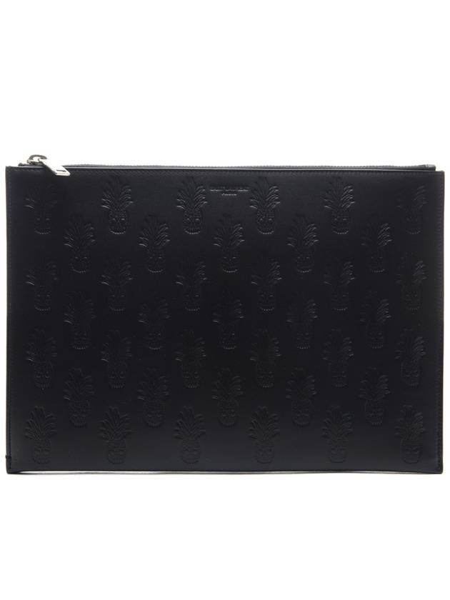 Luxury Saint Laurent Trending 2025 Skull Pineapple Pattern Clutch Bag Black