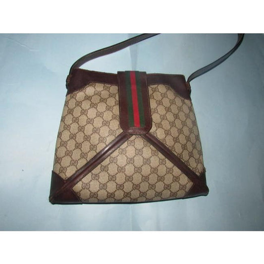 Gucci Vintage Pursesdesigner Purses Brown Leather And Large G Logo Print Coated Canvas With Redgreen