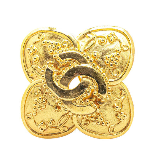 Chanel Gold Plated Coco Mark Clover Motif Brooch 96A Classic Flap Tote