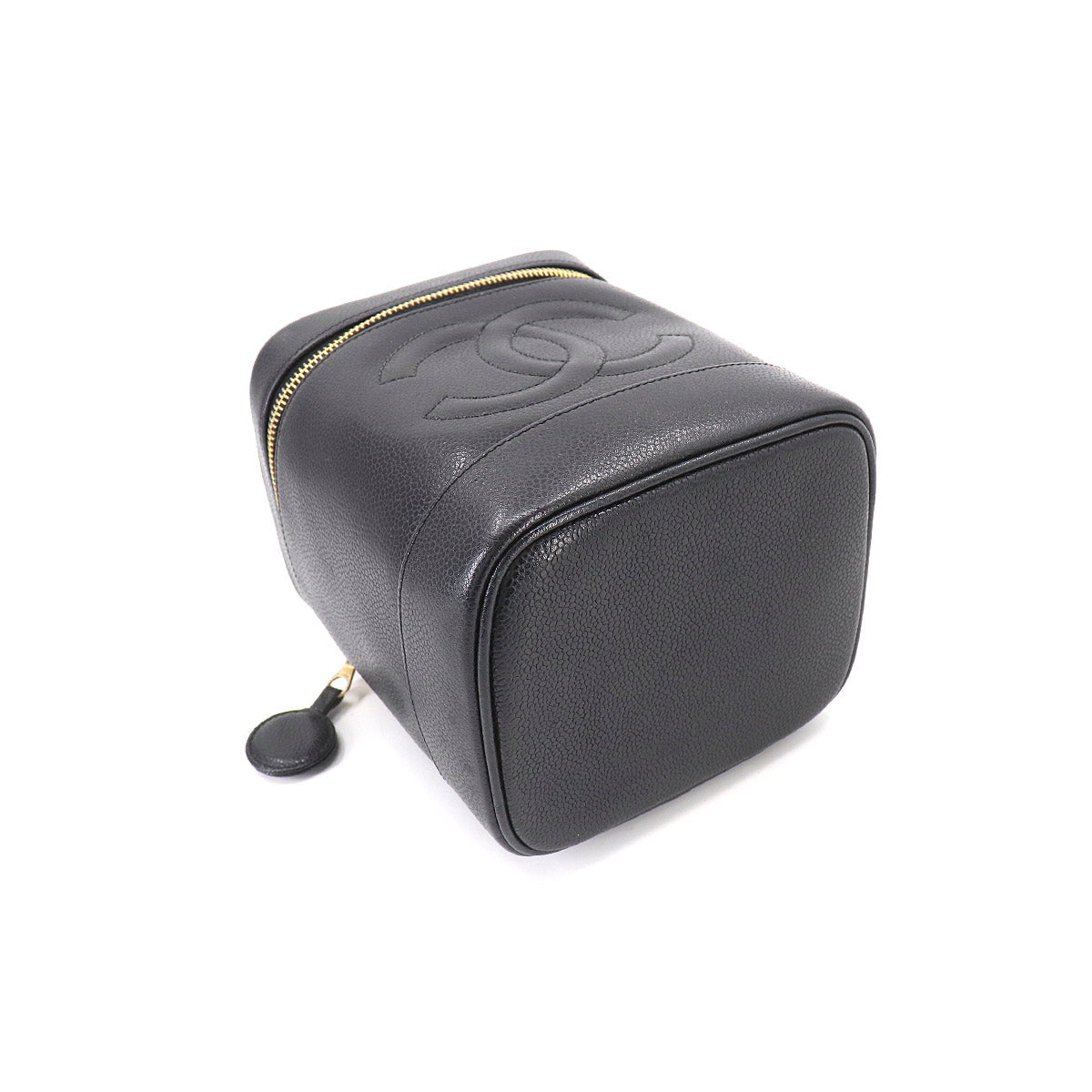 Chanel Vanity Hand Bag Caviar Skin Leather Black Cocomark Gold Hardware