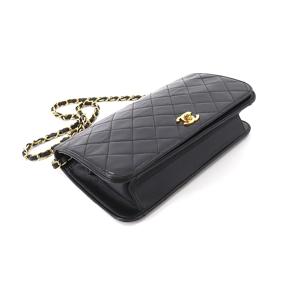 Chanel Matelasse Chain Shoulder Bag Leather Black Gold Metal Fittings