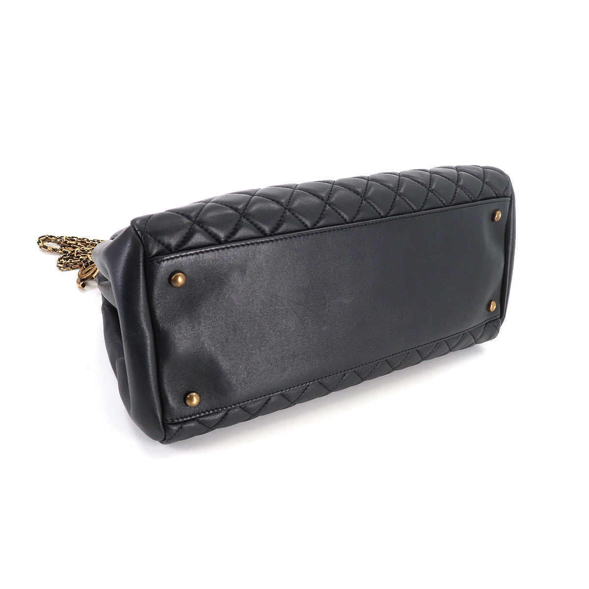 Chanel Mademoiselle Bowling Chain Shoulder Bag Leather Black
