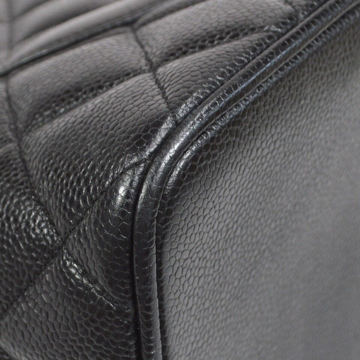 Chanel Medallion Quilted CC Hand Tote Bag Purse Black Caviar Skin