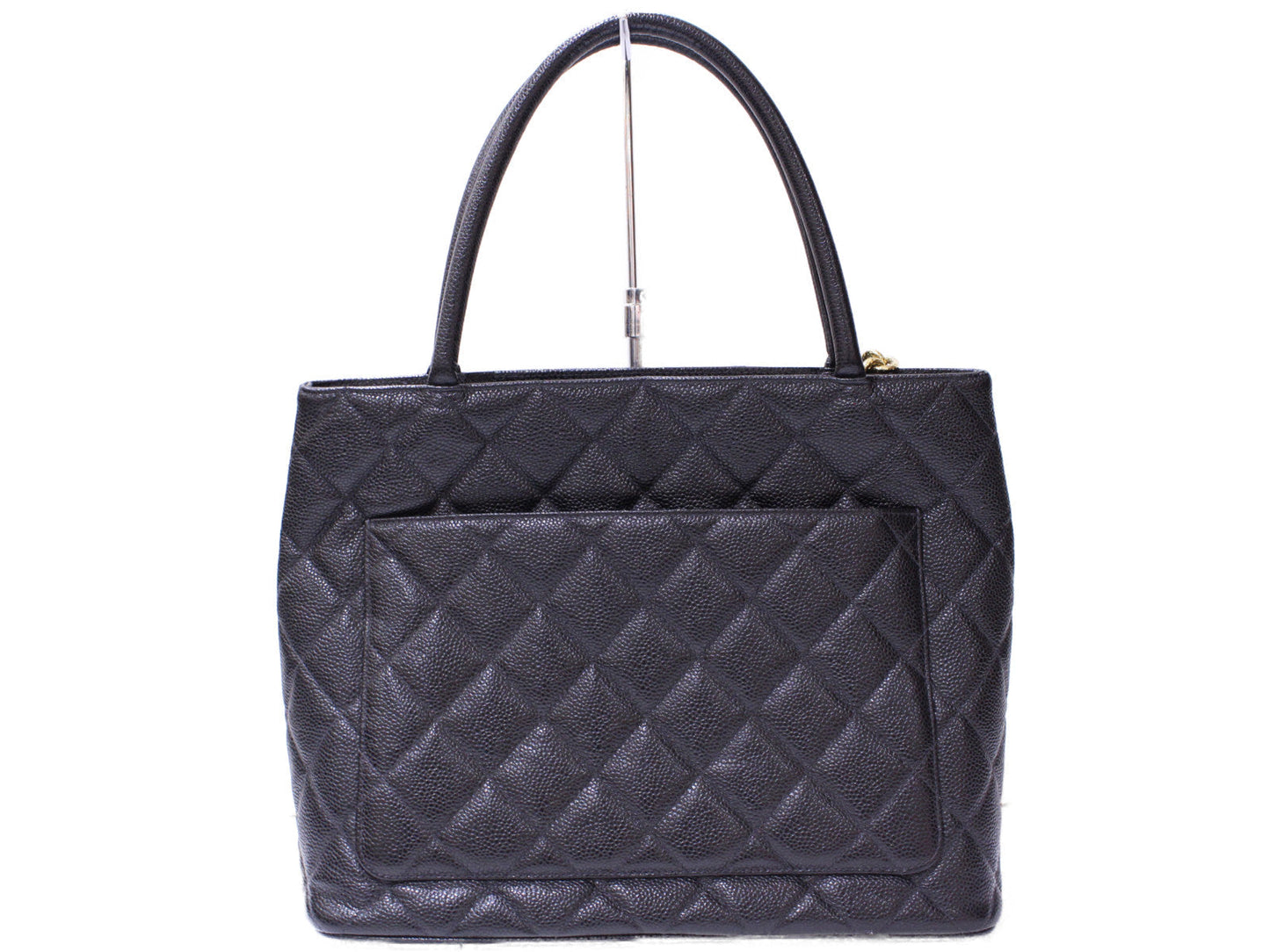 Chanel Caviar Skin Black Gold Metal Fittings Tote Bag