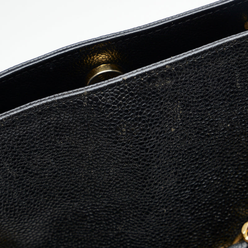 Chanel Coco Mark Handbag Tote Bag Black Gold