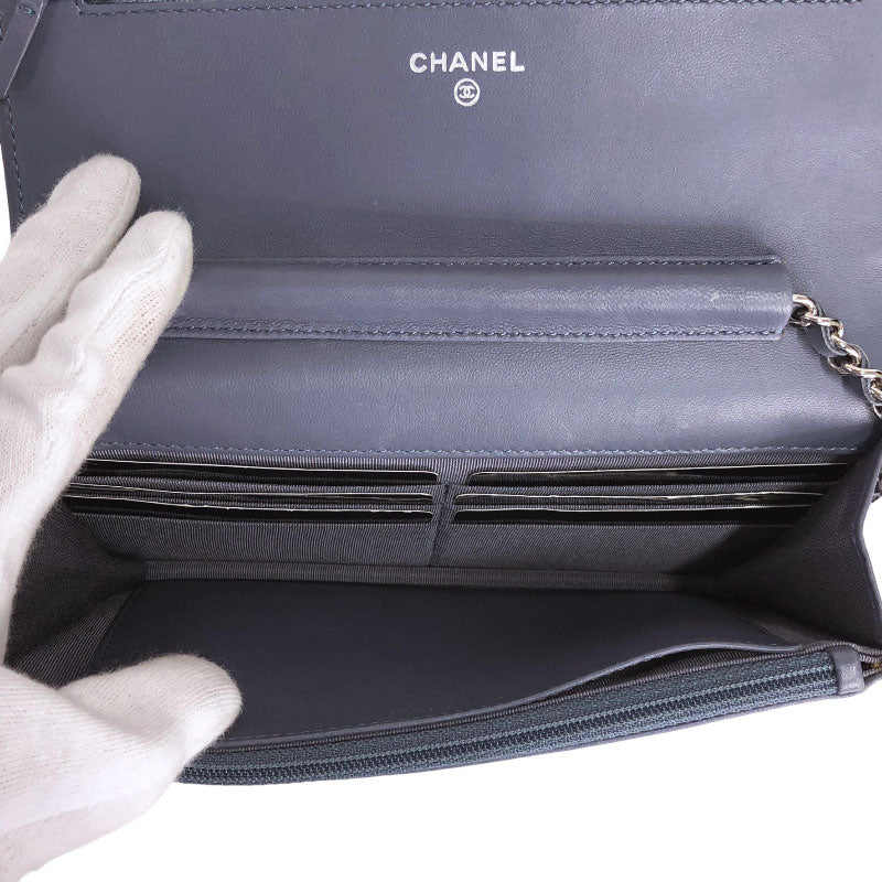 Chanel Matelasse Chain Wallet Silver Hardware Shoulder Bag Blue