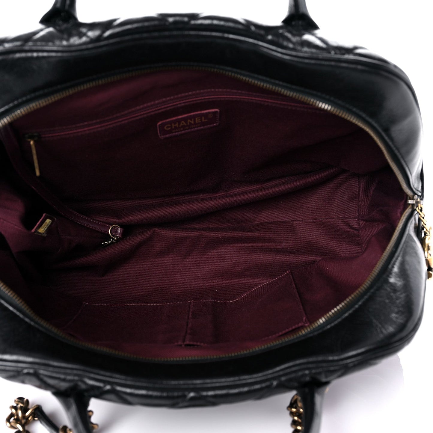 Chanel Glazed Calfskin Castle Rock Bowling Bag Black