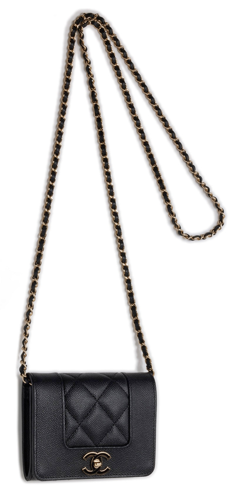 Chanel Mini Matelasse Push Lock Chain Caviar Skin Black