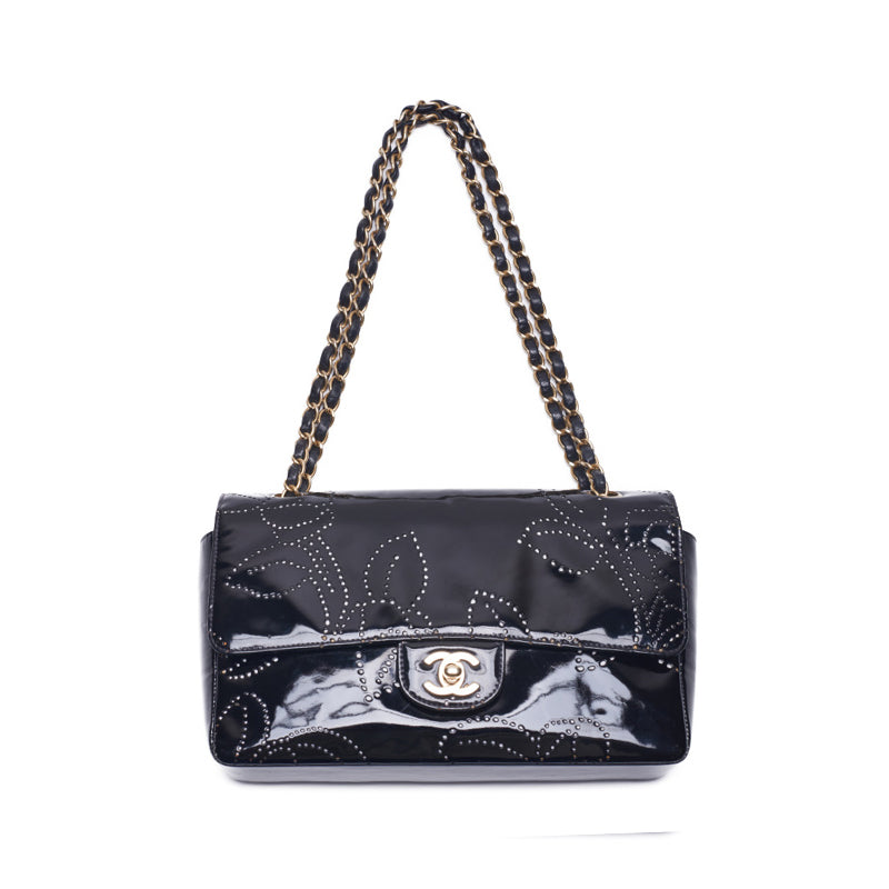 Chanel Camellia Punching Design Chain Enamel Black