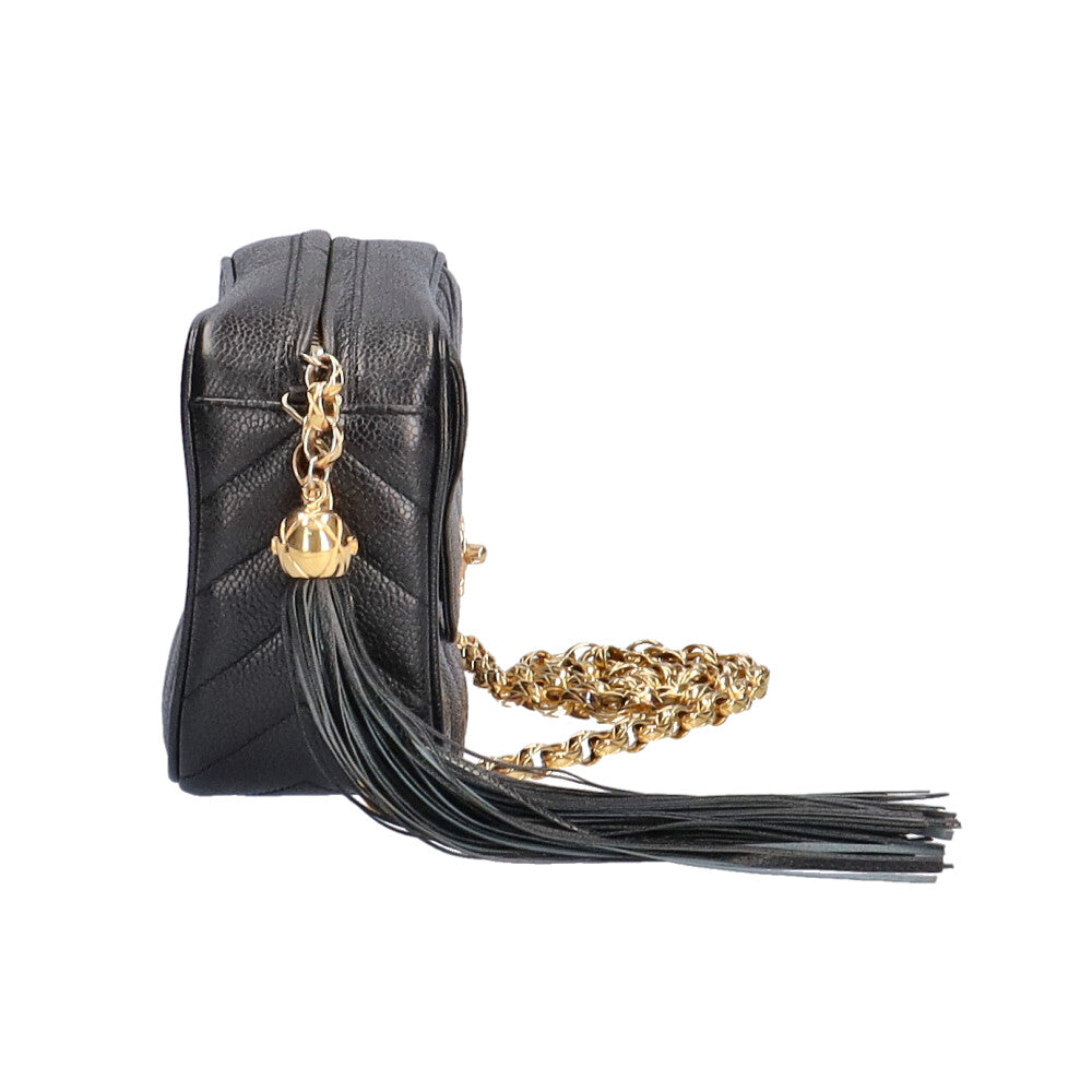 Chanel Tassel Chain Shoulder Bag Matte Caviar