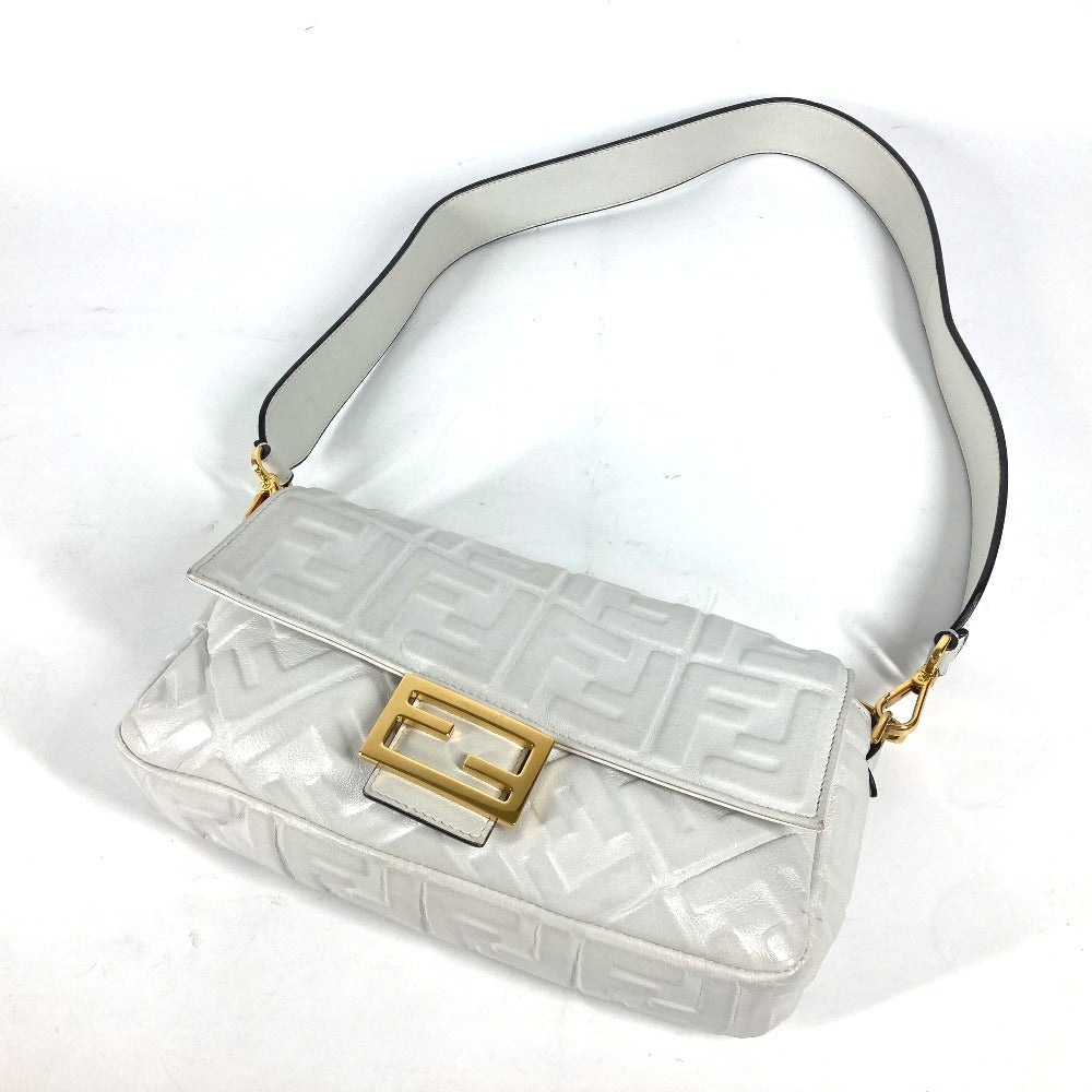 FENDI Shoulder Bag 8BR600 leather white Zucca Mamma Bucket Women