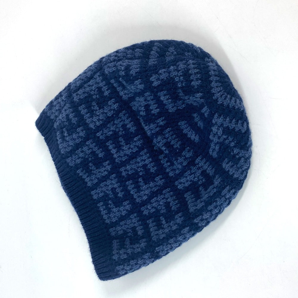 FENDI Knit hat FXQ798 cashmere Navy beanie hat knit hat knit cap Zucca logo unisex(Unisex)