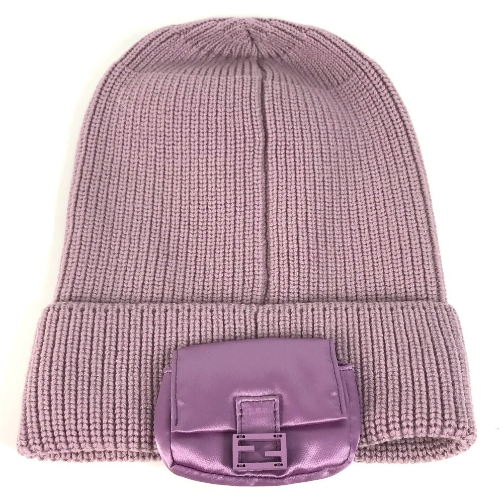 FENDI Knit hat FXQ938 wool purple Bucket bag design Logo with pocket Women