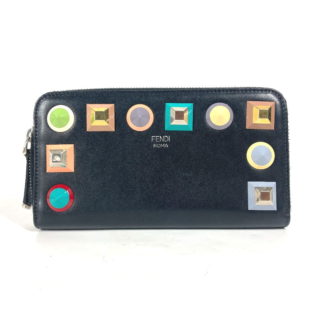 FENDI Long Wallet Purse 8M0299 leather black Long wallet Studs unisex(Unisex)