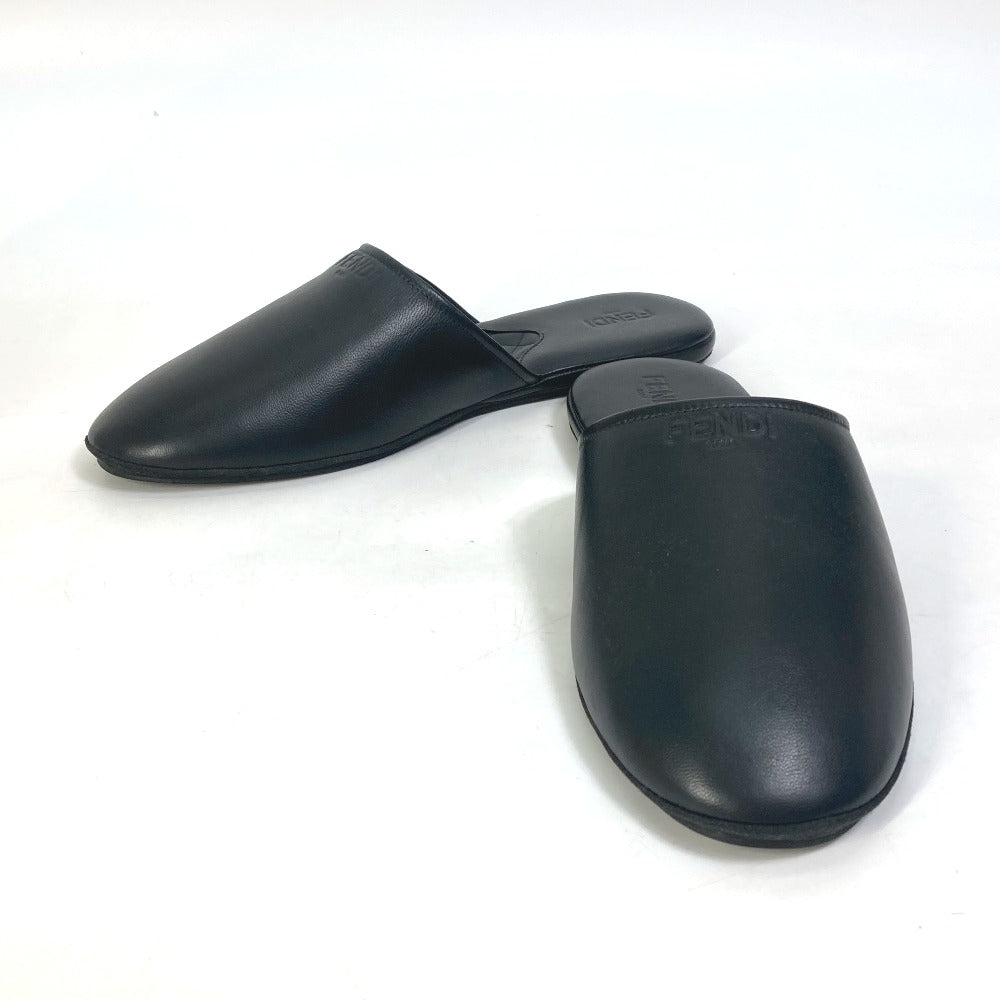 FENDI Sandals leather black indoors logo slippers mens 6