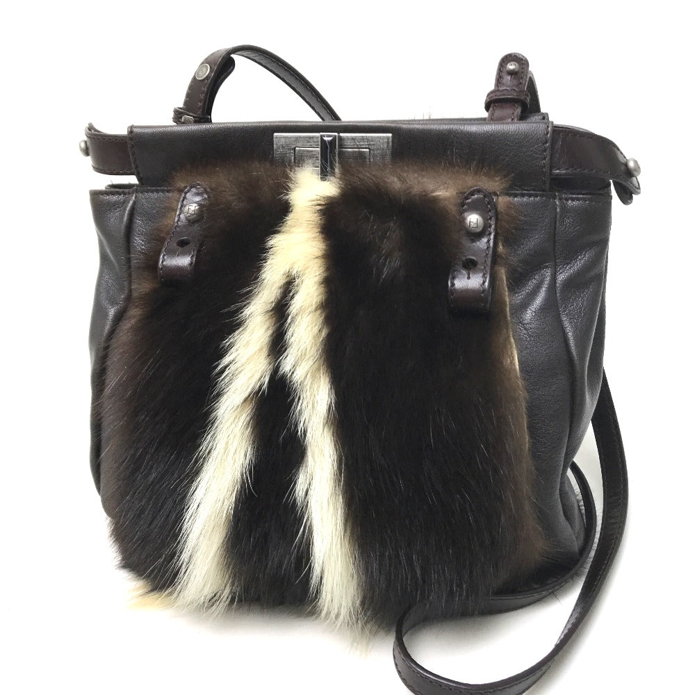 FENDI Shoulder Bag 8BT161 fur Dark brown Fur bag Peekaboo Women
