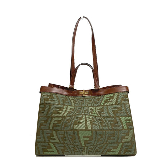 FENDI Tote Bag 8BH374 cotton green FF total pattern Peekaboo X Tote