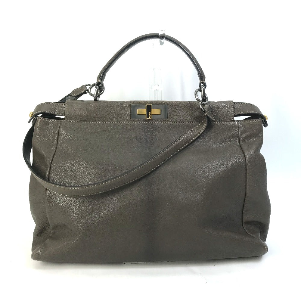 FENDI Handbag 8BN210 leather gray Inner Zucca Pattern Shoulder Bag Tote Bag Peekaboo Large Women