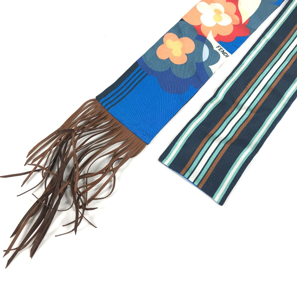 FENDI scarf FXT111 silk blue Lappy Fringe Women