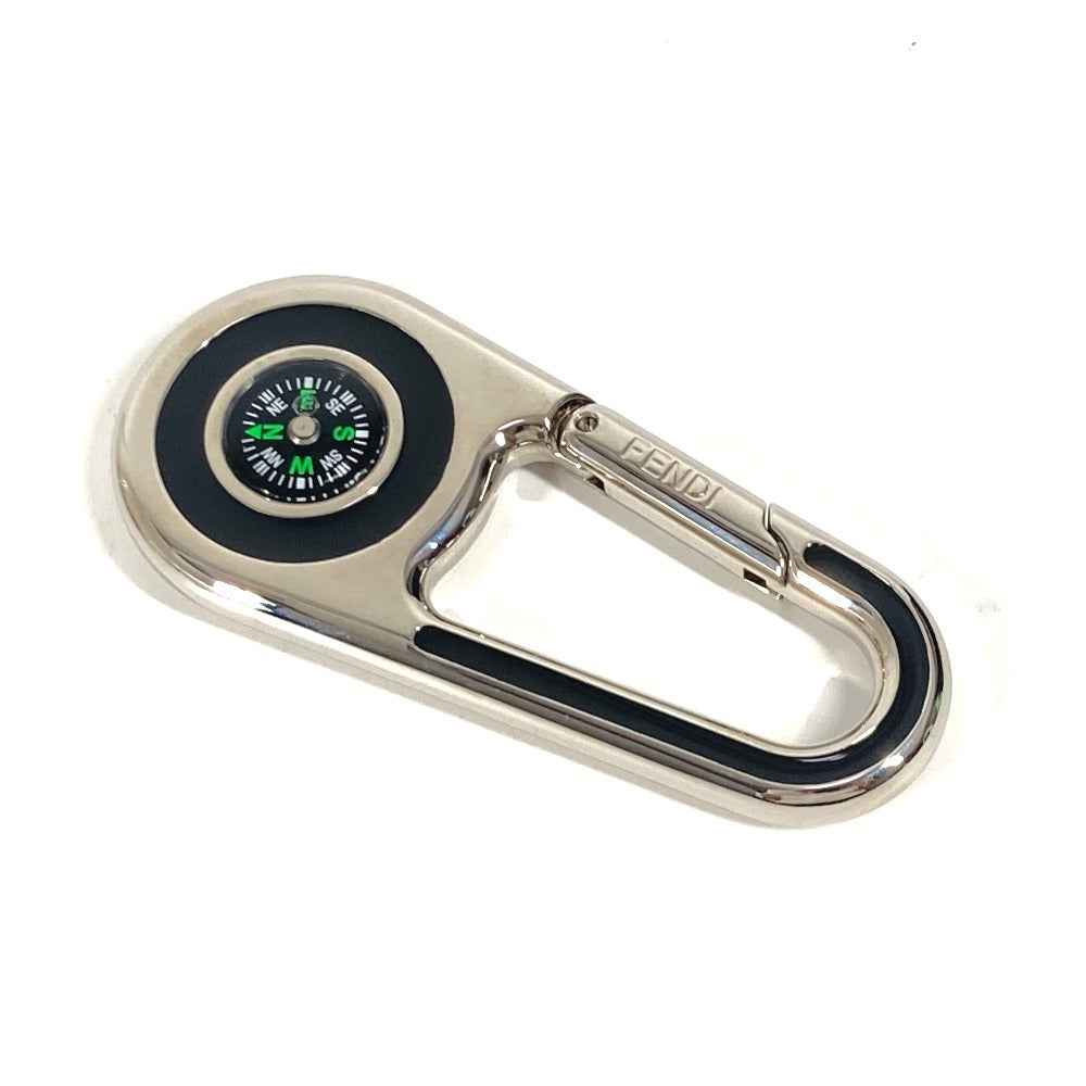 FENDI key ring metal Silver logo Carabiner with compass