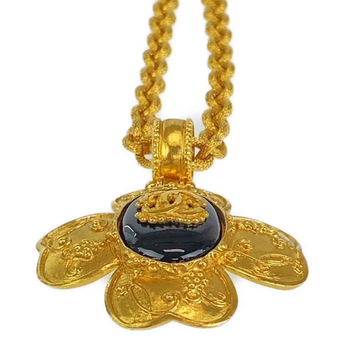 CHANEL Necklace plating Gold black Gripoa Natural Stone COCO Mark
