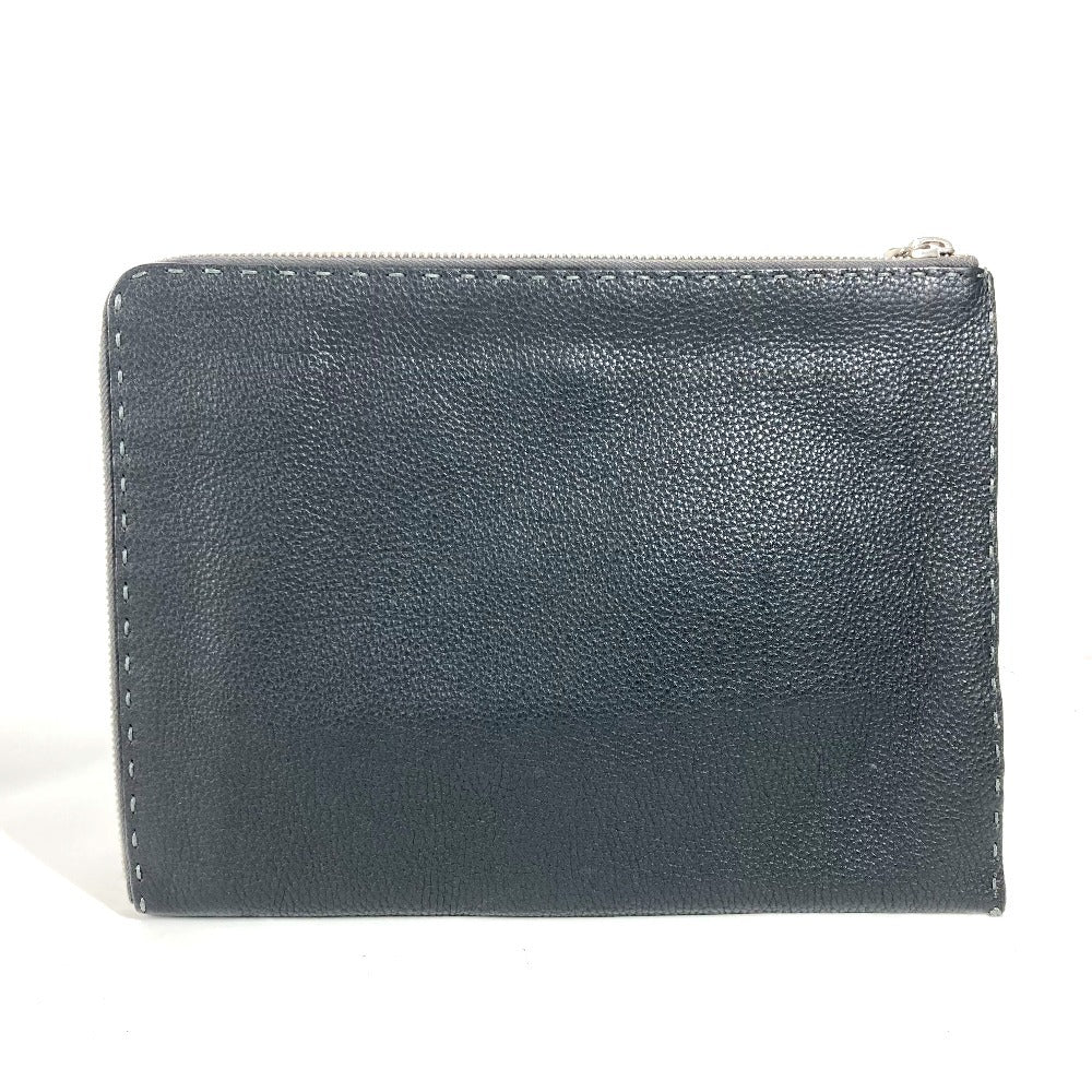 FENDI Clutch bag leather black Selleria logo